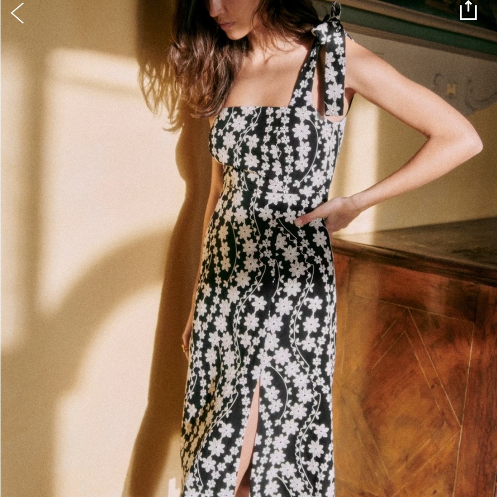 Sezane Dorotha - Black and White Floral Midi Dress
